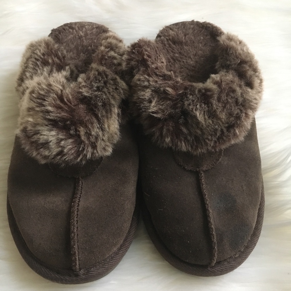 Brown suede slippers